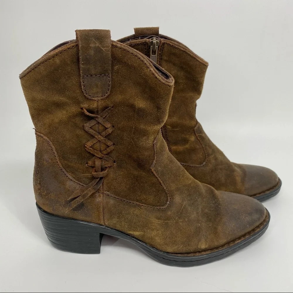 Born Brown Leather Suede Karin Lace Detail Ankle Boots - Picture 5 of 8